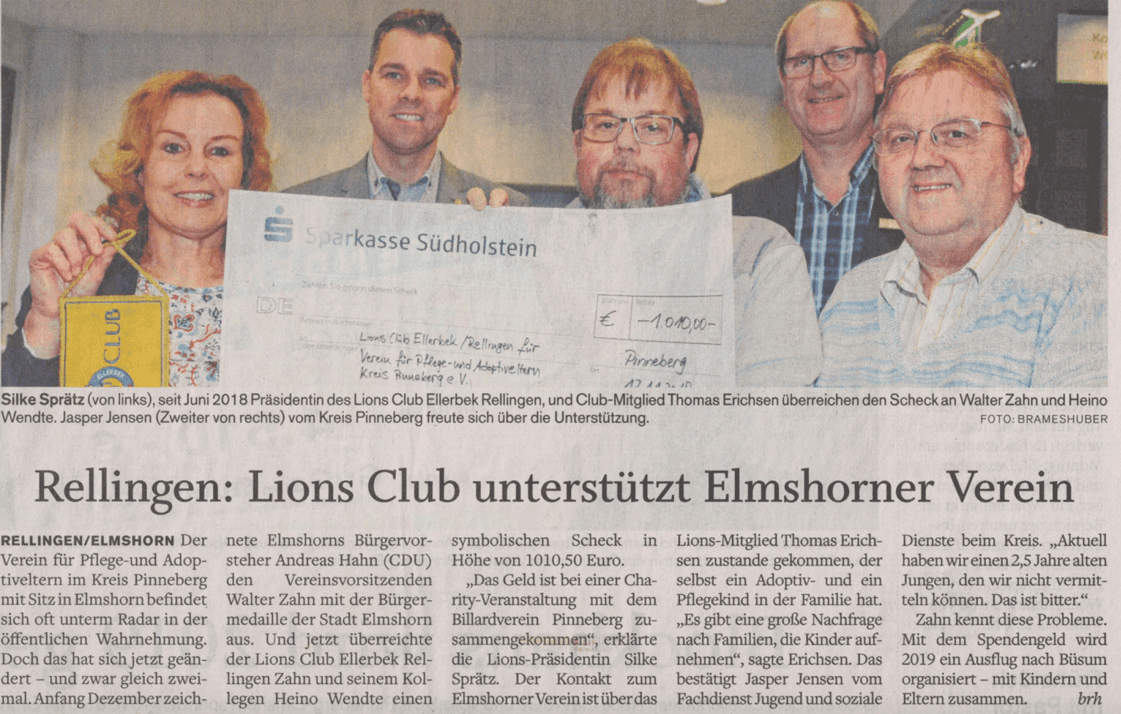 Bericht zur Spende des Lions Club Ellerbek Rellingen
